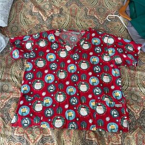 Red Christmas scrub Top